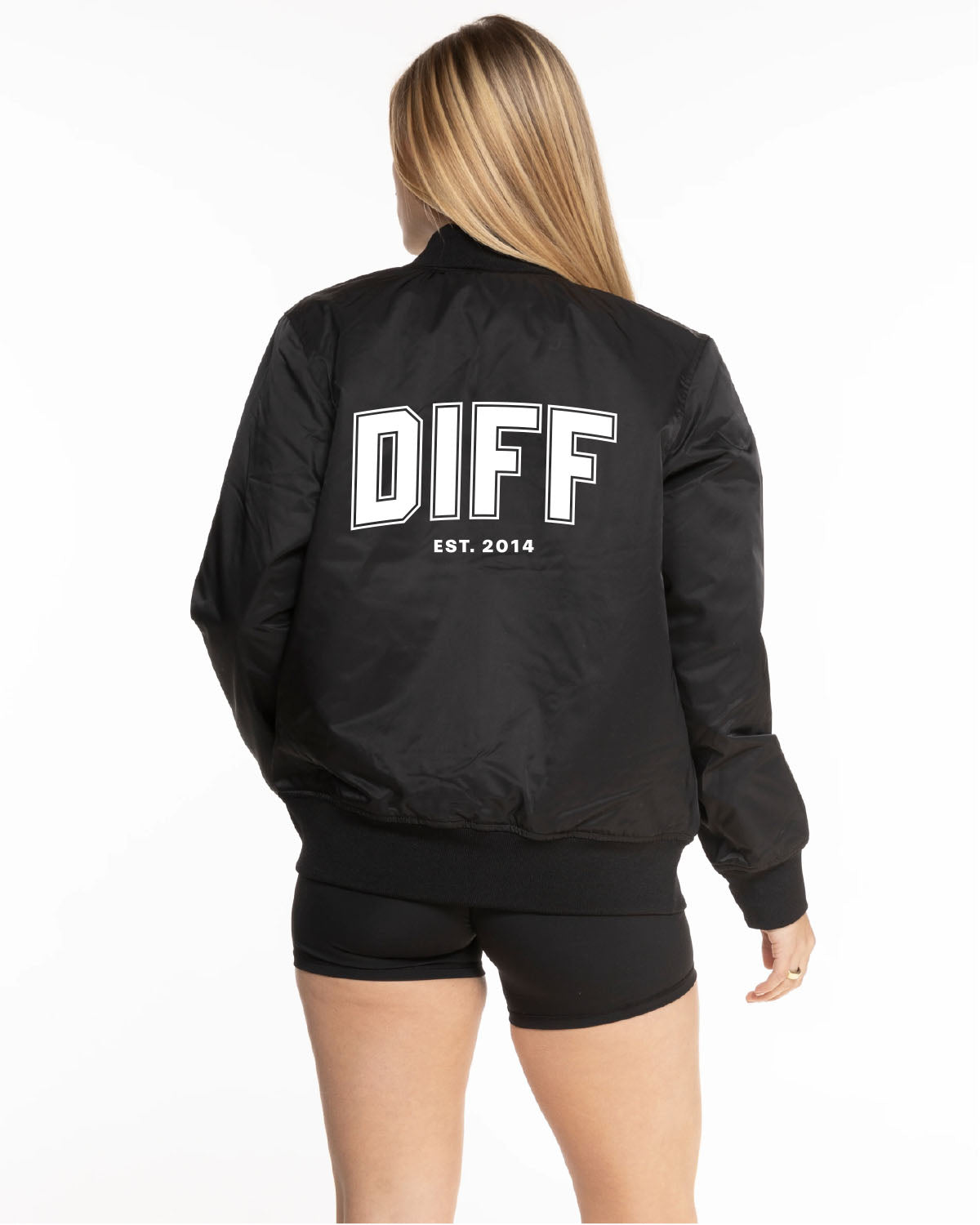 The Mens Varsity Jacket - Black - DiffEyewear - Back DIFF - Printed - White