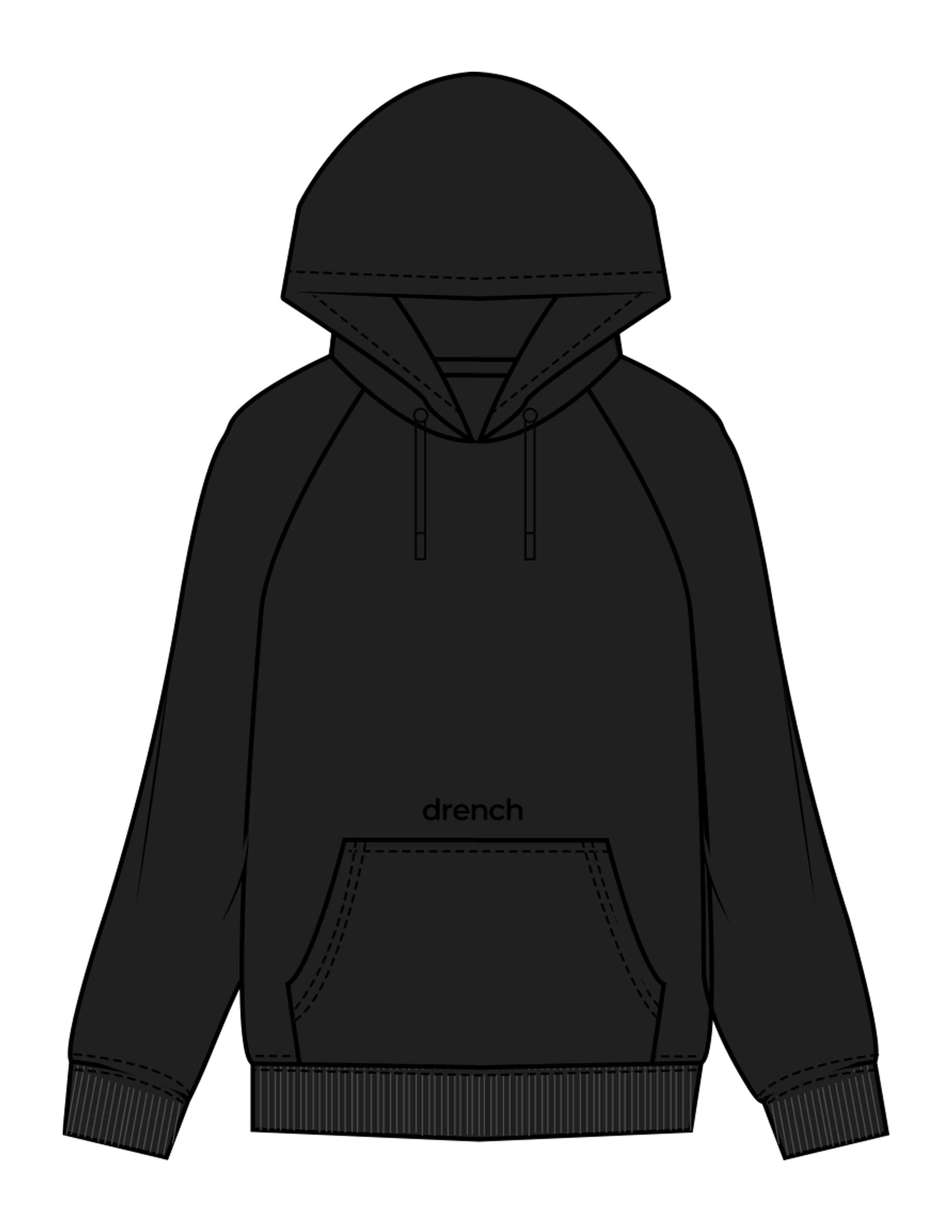 The Mens Heavyweight Hoodie - Black - Drench - Upper Pocket - Embroidered - Tone on Tone