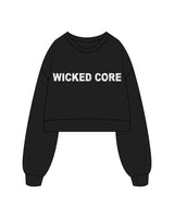 The Womens Crop Crewneck - Black - Wicked Core - Center Chest - Printed - White