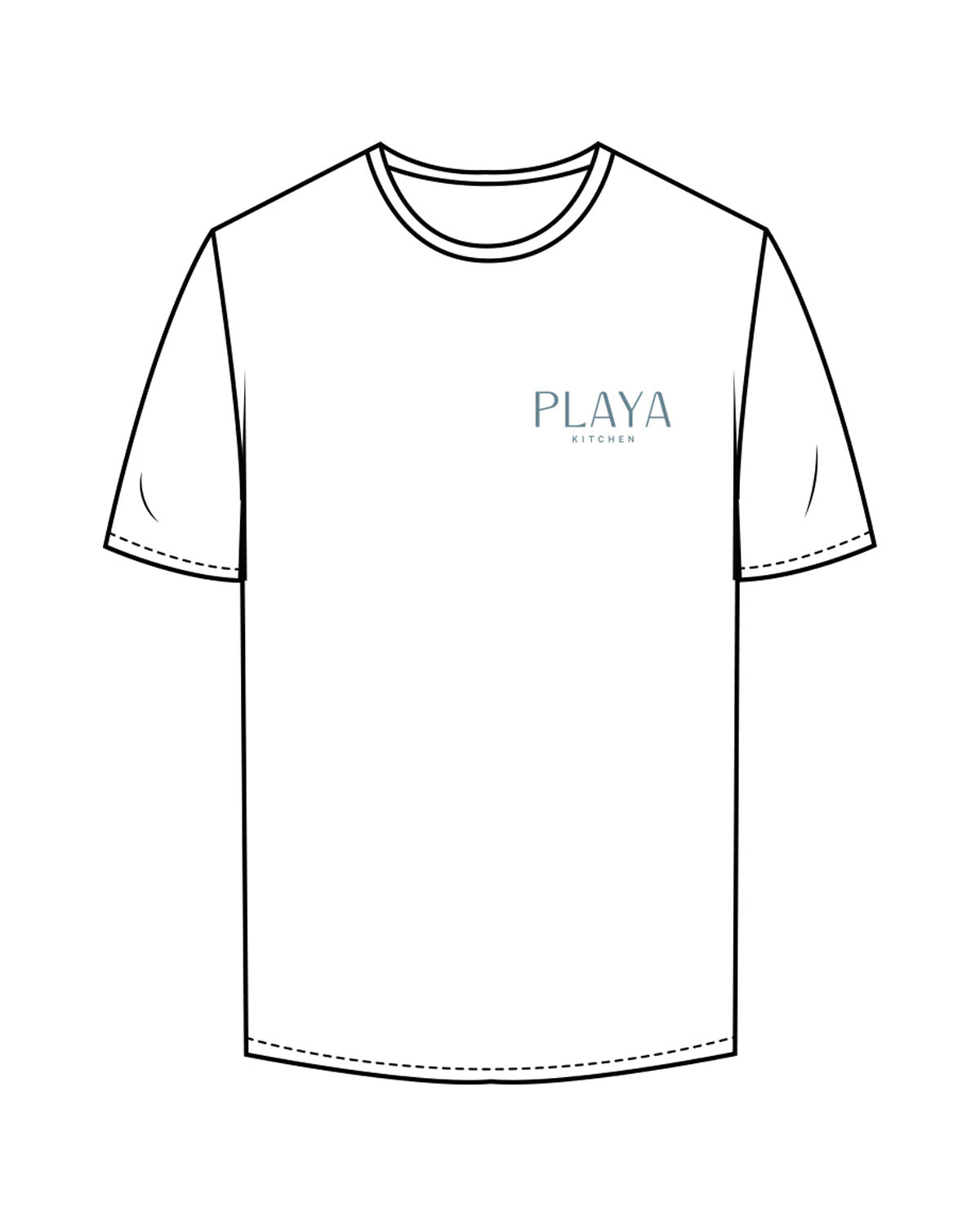 The Mens Tee - White - Playa Kitchen - Left Chest Stacked & Center Back Stacked - Printed - Light Blue