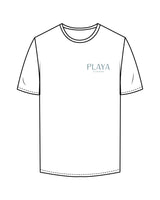 The Mens Tee - White - Playa Kitchen - Left Chest Stacked & Center Back Stacked - Printed - Light Blue
