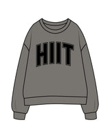 The Womens Crewneck - Washed Gray - HIIT Performance - Center Chest & Back Neckline - Printed - Black