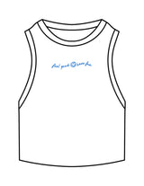 The Ribbed Crop Tank - White - Studio 78 - Center Chest Script - Embroidered - Blue