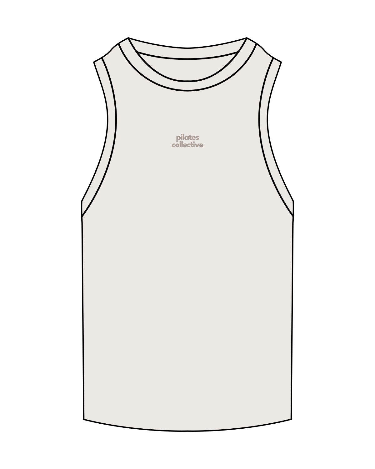 The Ribbed Full Length Tank - Bone - Pilates Collective - Center Chest Stacked - Embroidered - Tone on Tone