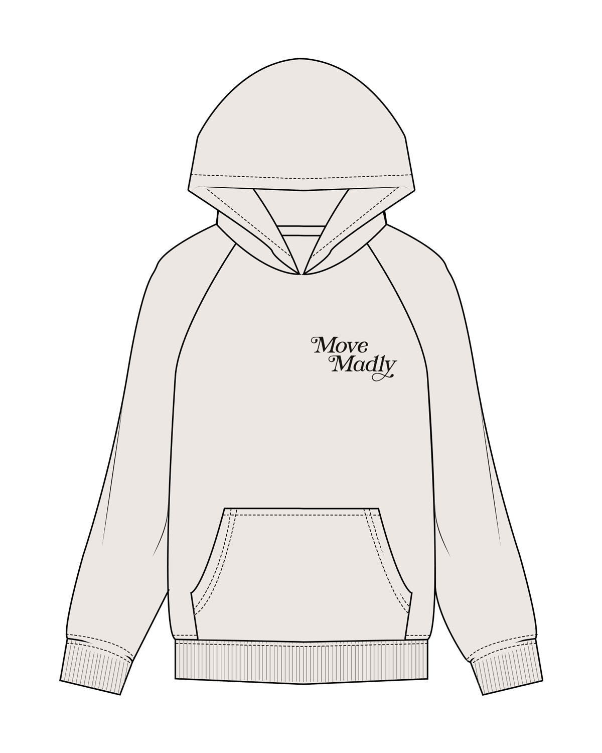 The Womens Hoodie - Bone - Move Madly - Left Chest & Center Back - Printed - Black