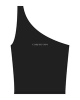 The One Shoulder Tank - Black - Core Reform - Center Back - Printed - White
