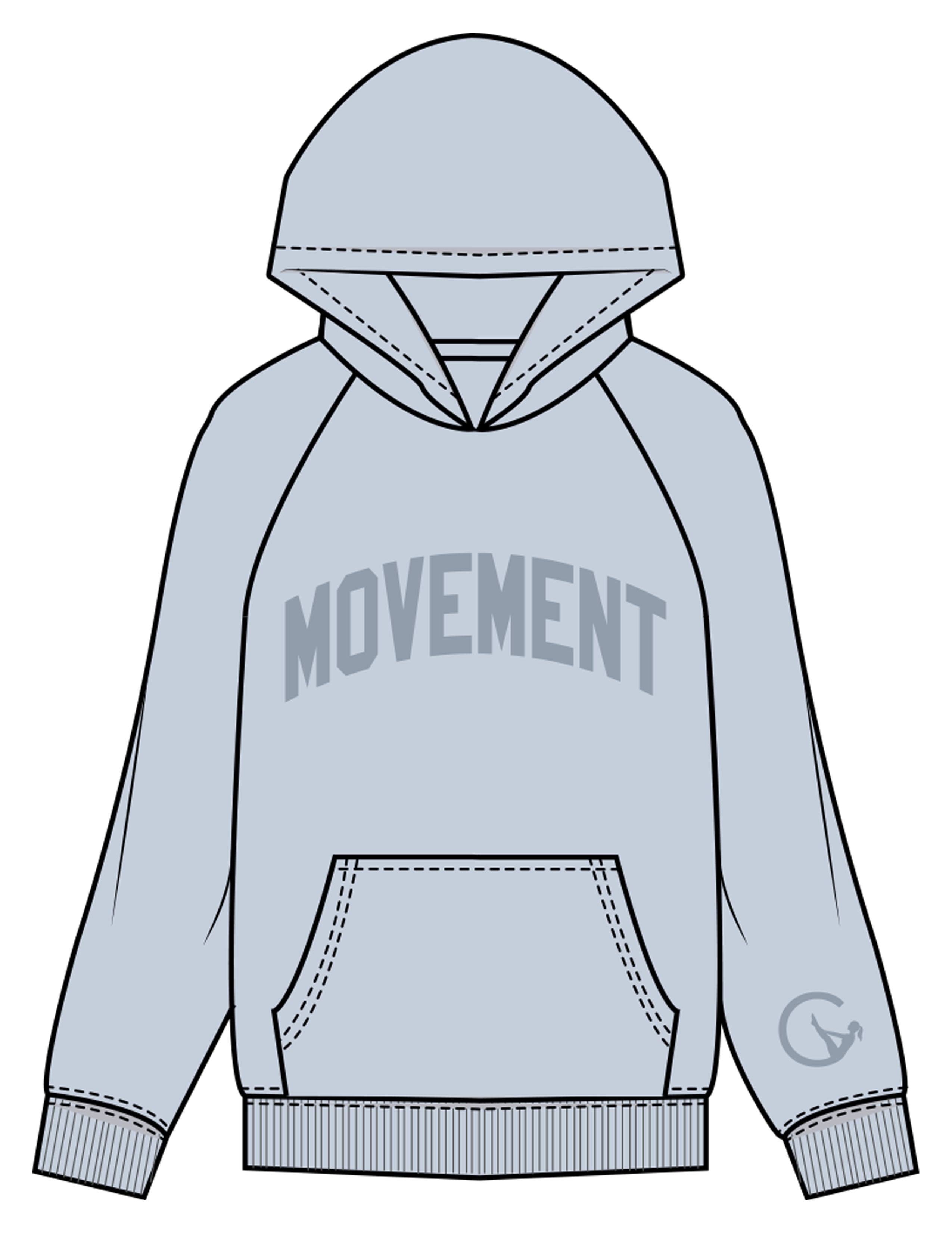 The Mens Hoodie - Powder -  Movement With Chels - Chest Arc & Left Sleeve - Printed - Tone on Tone