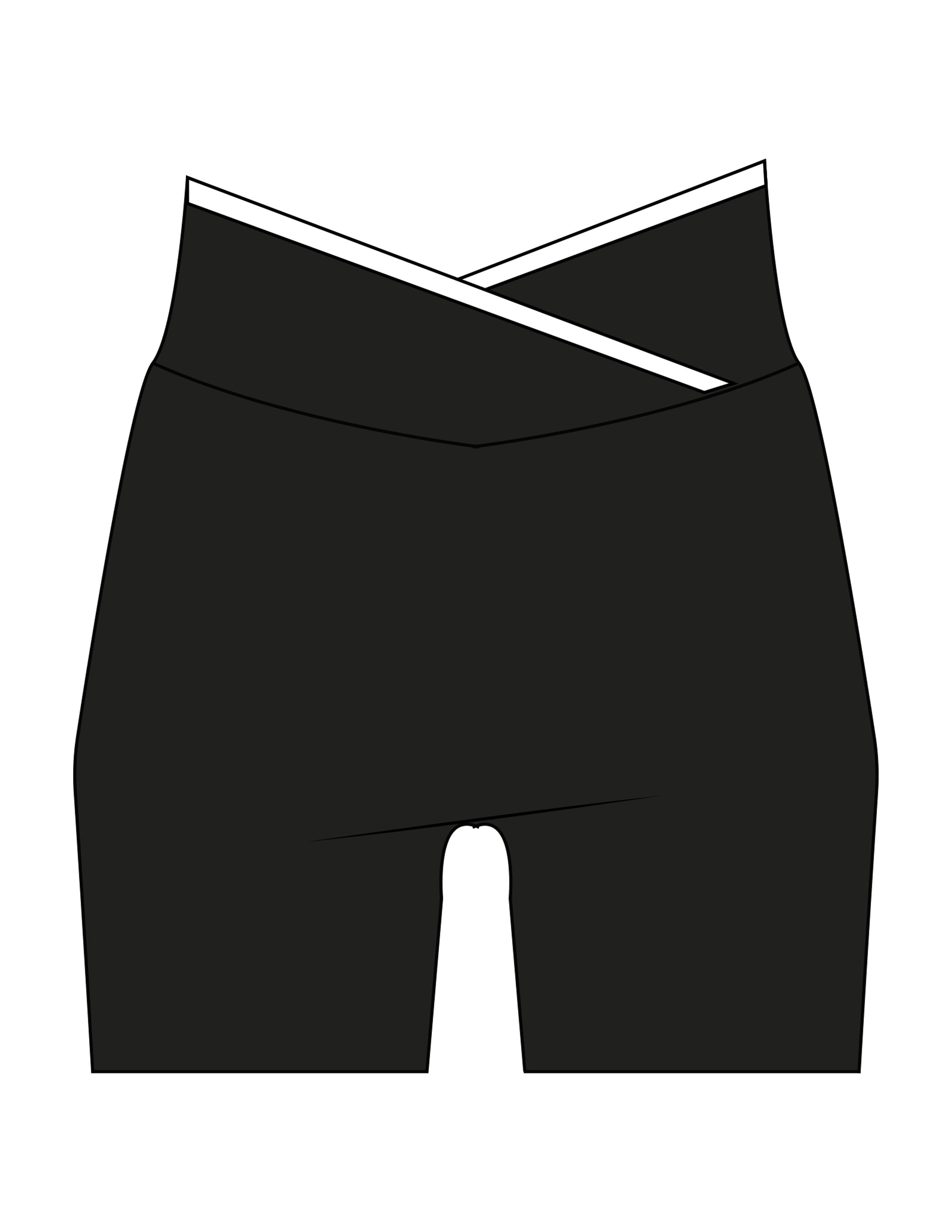 The Piped Crossover Short - Black - Saltvault Instructor - Back Waistline - Printed - White