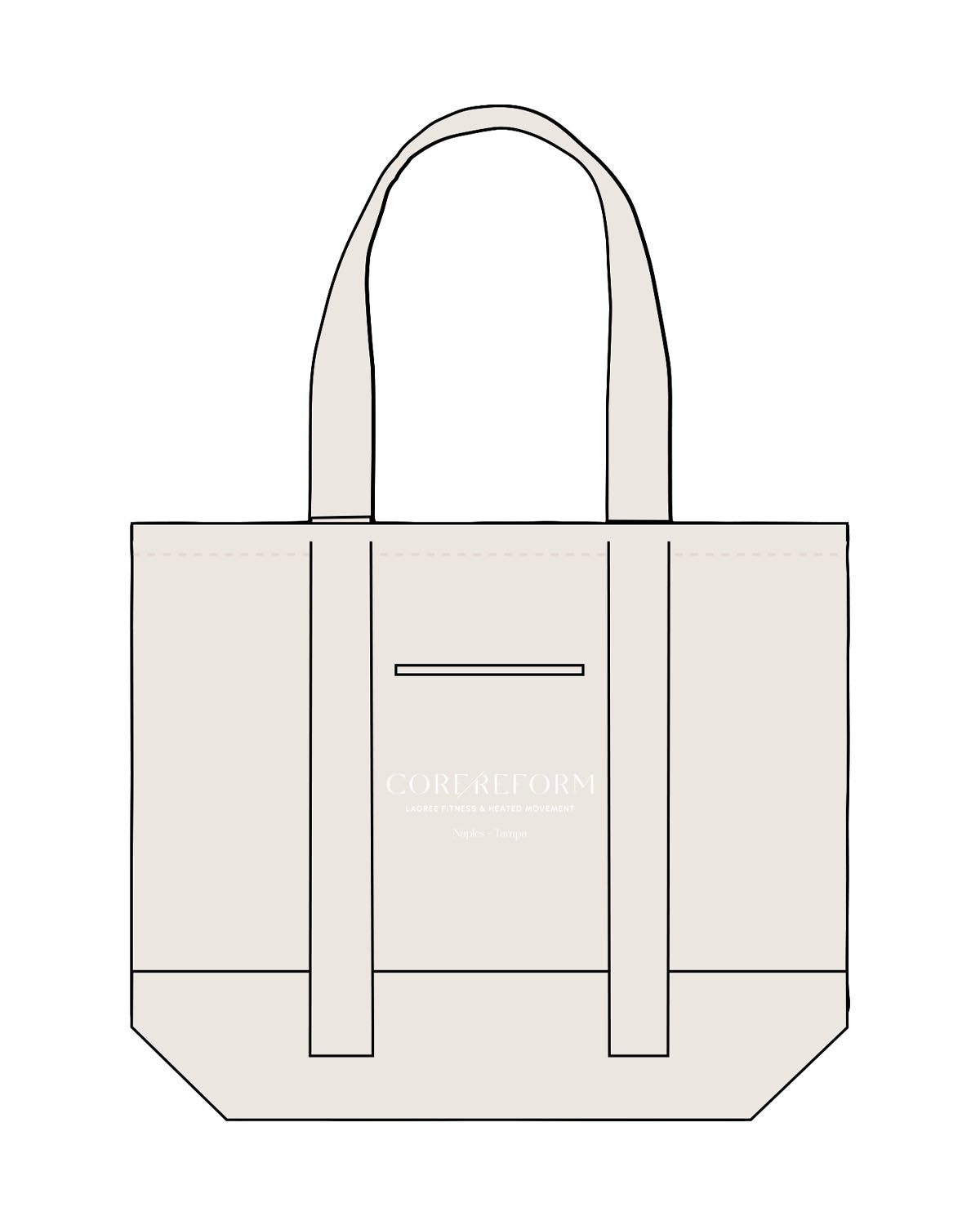 THE CONTRAST TOTE BAG - Natural / Natural - CORE REFORM - Center Body Stacked - Printed - White