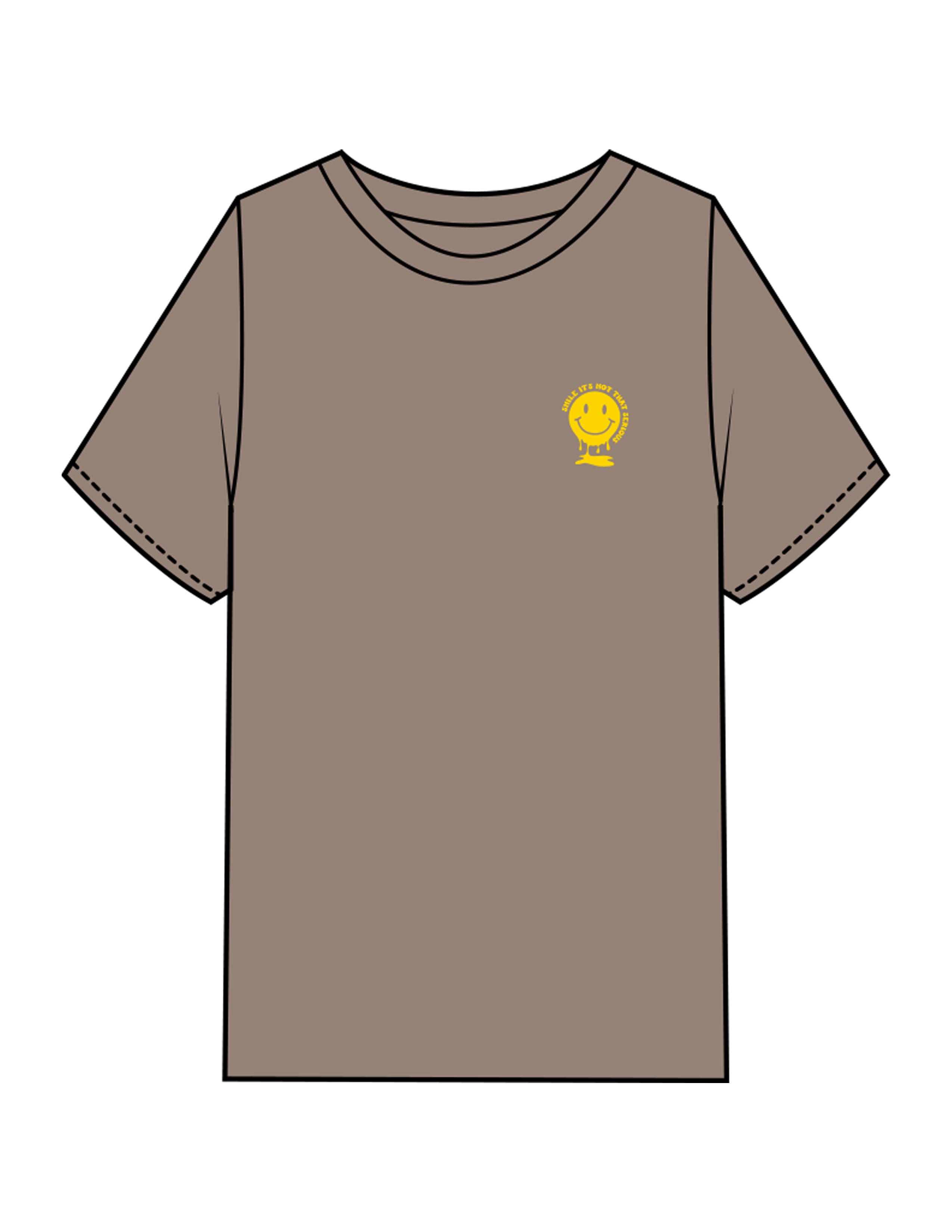 The Mens Heavyweight Tee - Washed Mushroom - Try Smile Collective - Left Chest & back Smiley - Printed - Yellow