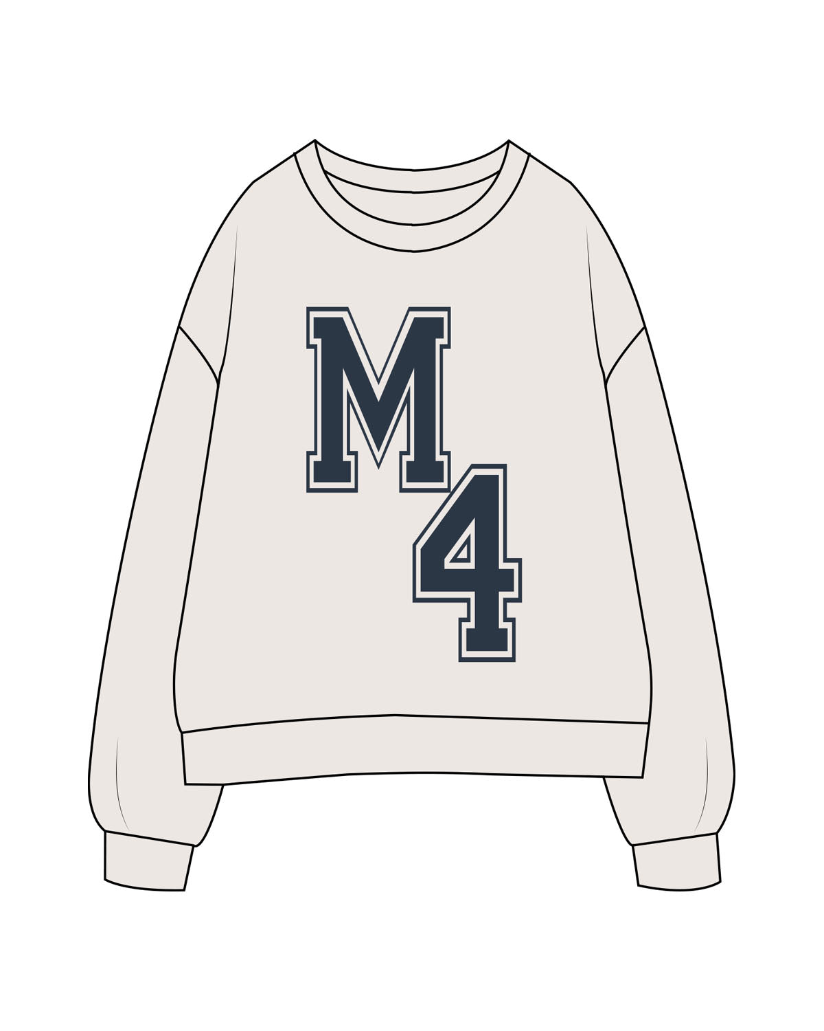 The Womens Crewneck - Bone - M4Lagree - Center Chest "M4" - Printed - Navy