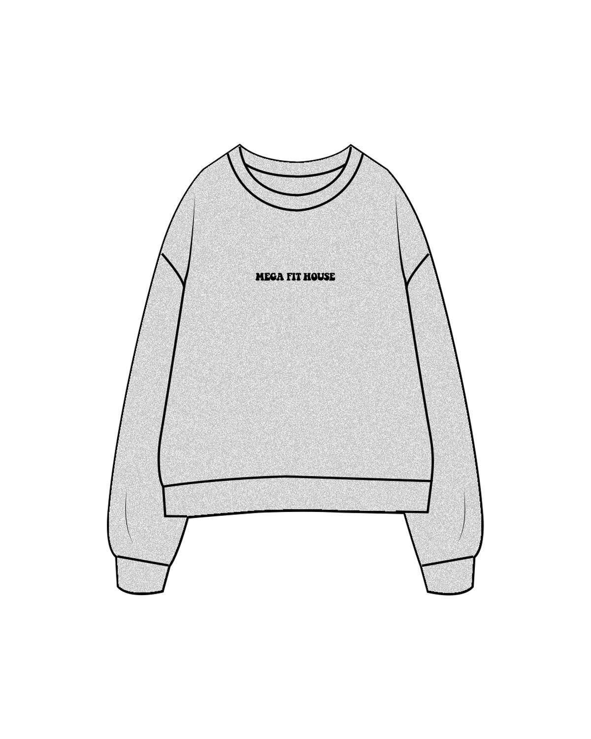 The Womens Crewneck - Heather - Megafit House - Center Chest & Back Stacked - Printed - Black