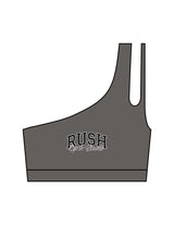 The One Shoulder Bra - Gray - Rush Cycle Studio - Center Chest Stacked - Printed - Full Color
