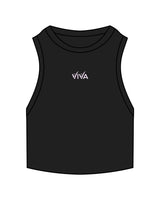 The Ribbed Crop Tank - Black - Viva Lagree - Center Chest "VIVA" - Embroidered Lavender