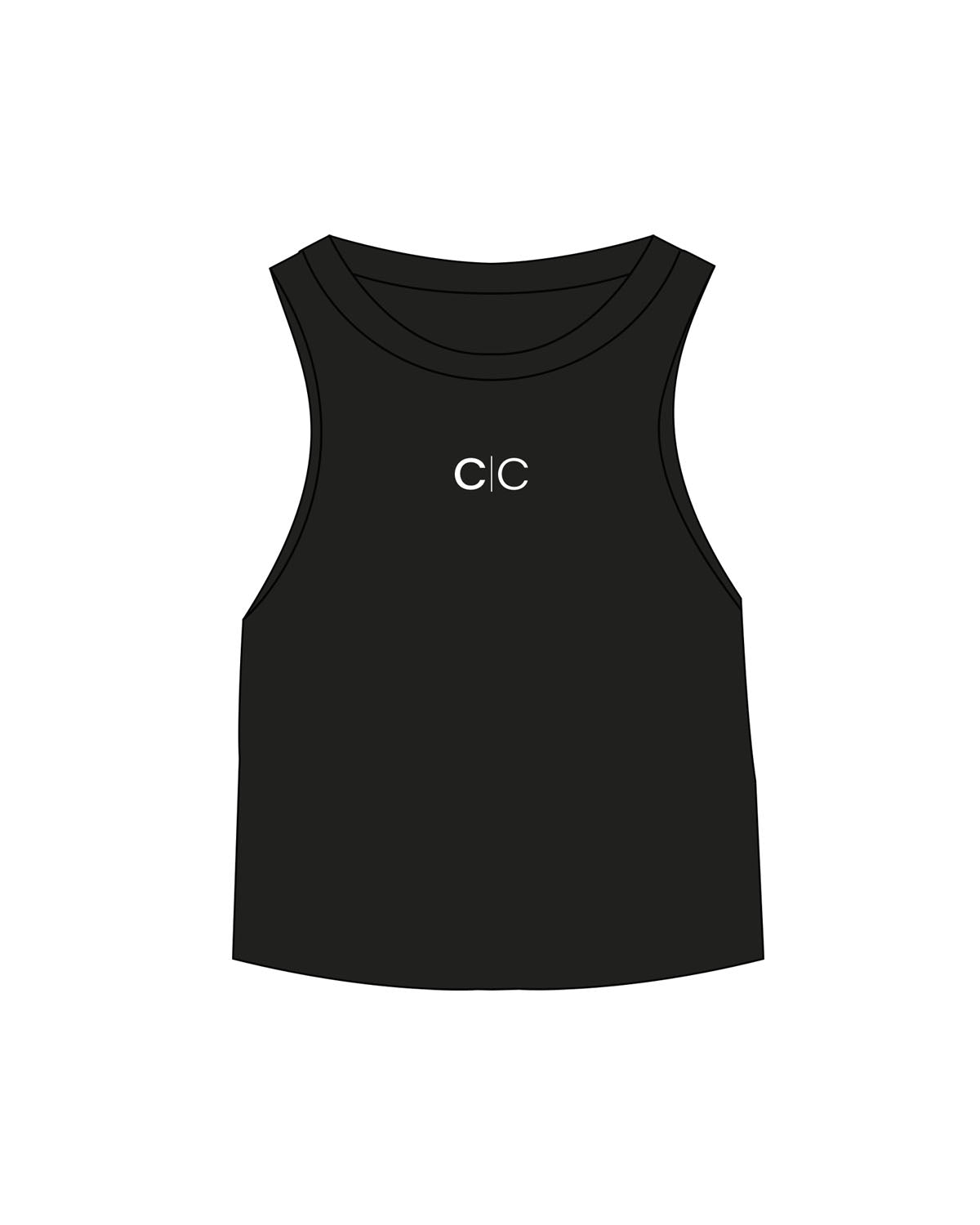 The Micro Rib Racer Crop - Black - Core Collective - Center Chest - Printed - White