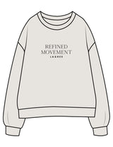 The Womens Crewneck - Washed Bone - Refined Movement - Center Chest Stacked - Printed - Black