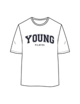 The Womens Oversized Tee - White - YP - Center Chest Stacked & Back Neckline - Printed - Navy