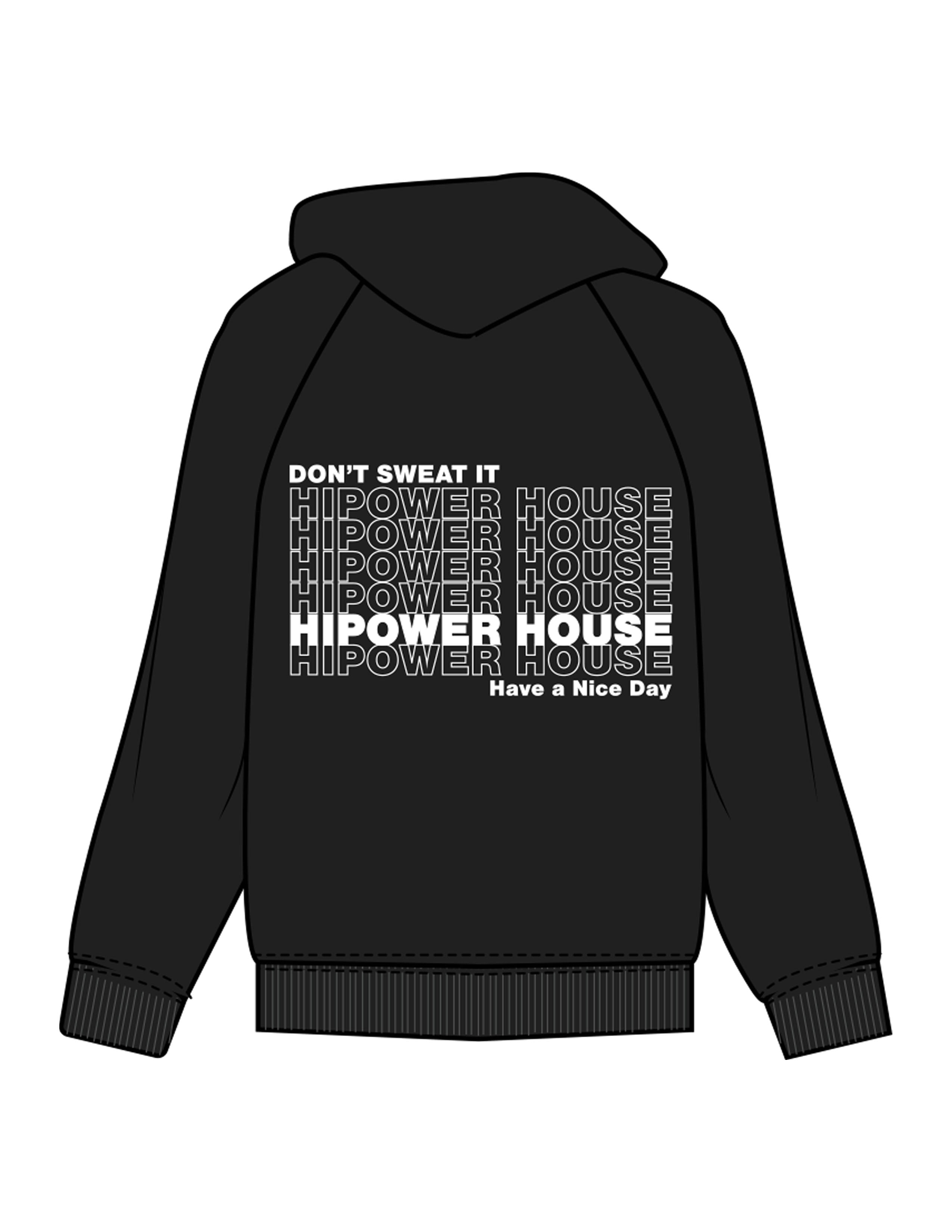 The Womens Zip Hoodie - Black - Hi Power - Left Chest & Back Stacked - Printed - White