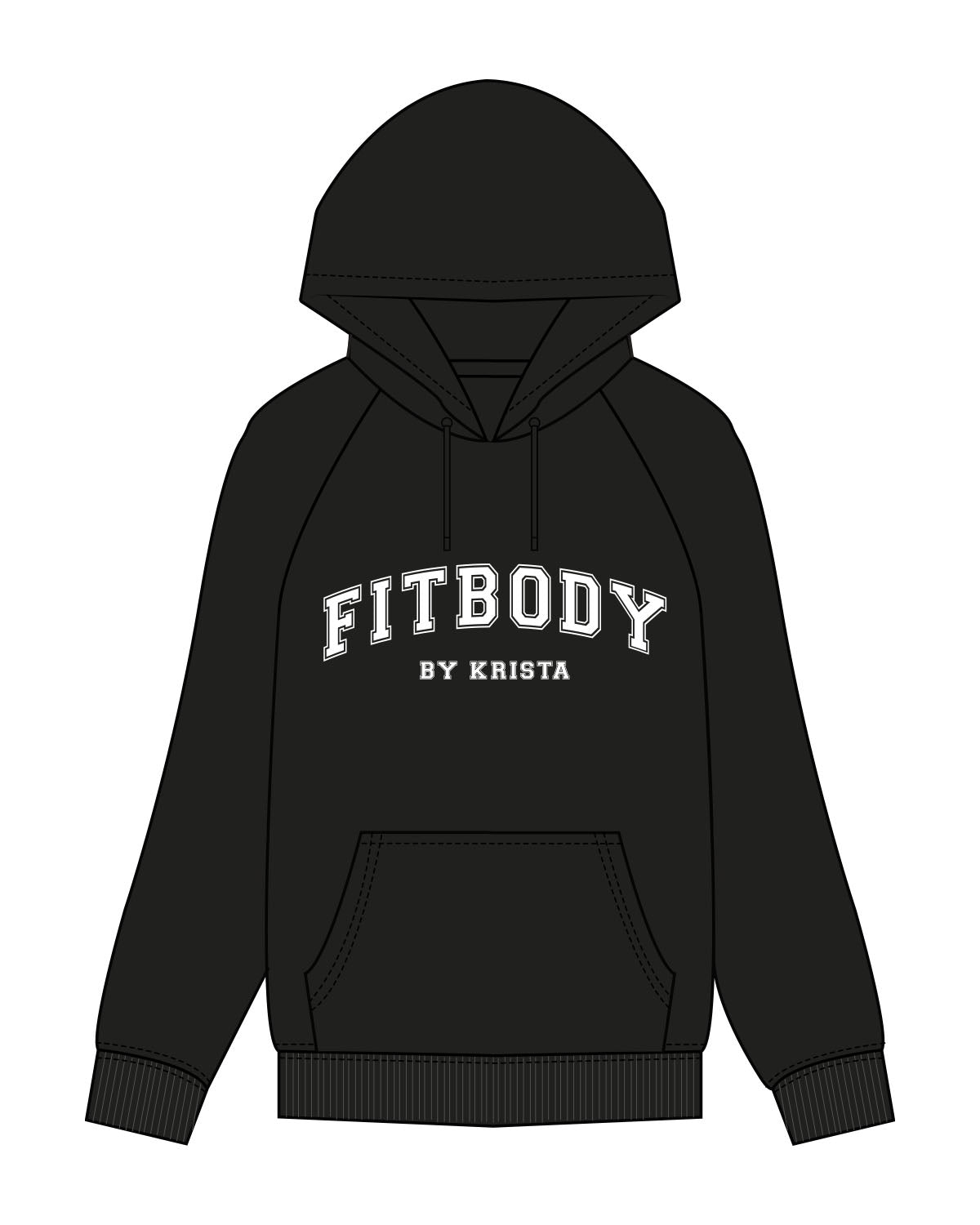 The Womens Classic Hoodie - Black - Fitbody - Center Chest Stacked & Back Center - White