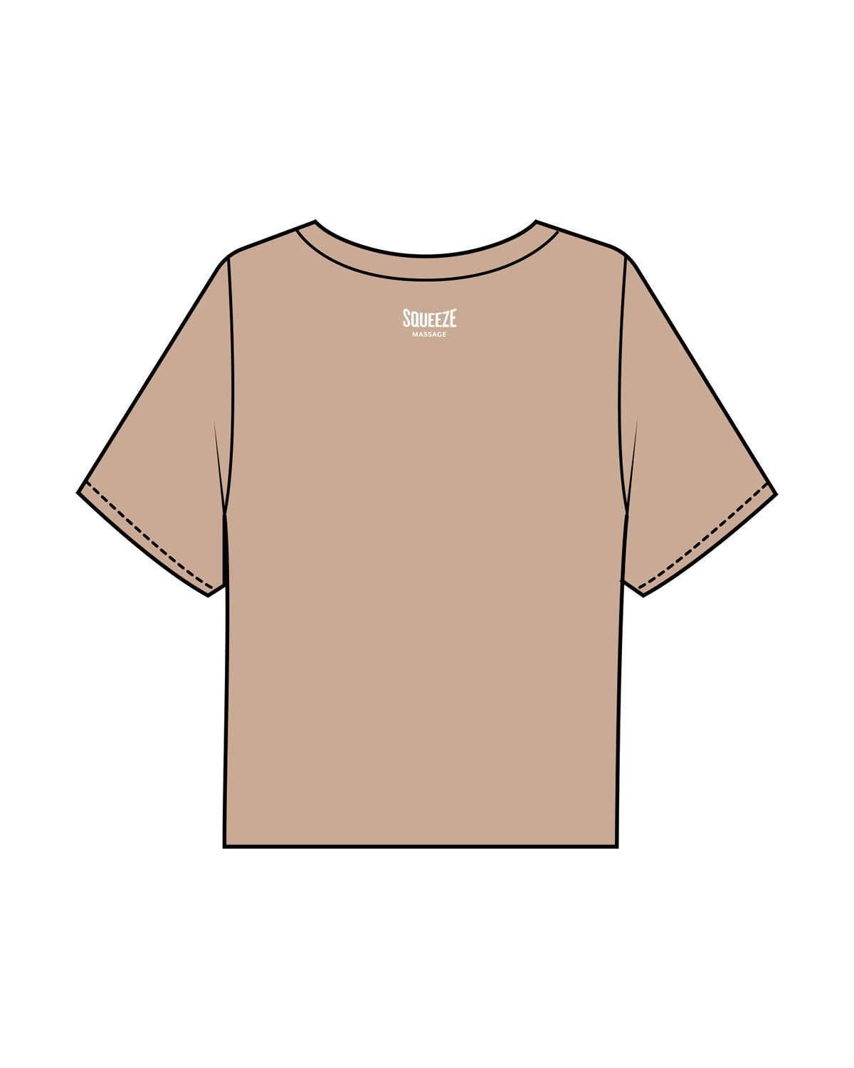 The Boxy Crop Tee - Sand - Squeeze Massage - Center Chest & Back Neckline Stacked - Printed - White