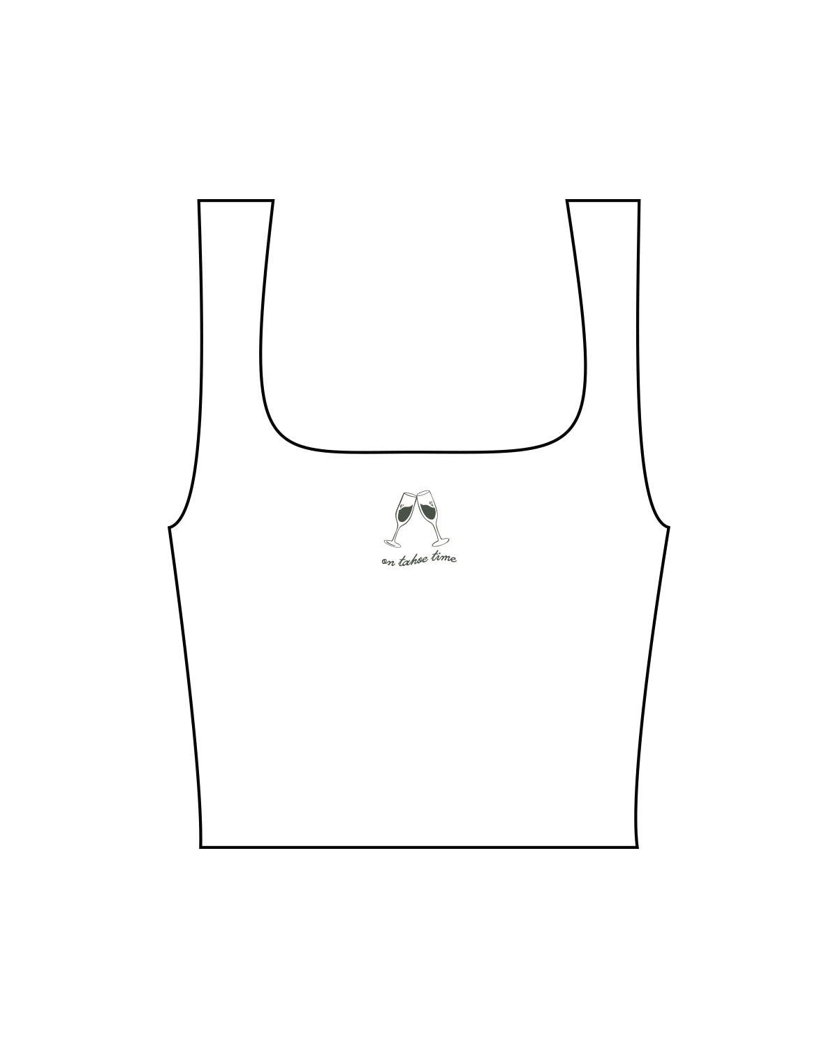 The Square Neck Tank - White - Lagree Tahoe - Center Chest - WineGlass - Printed - Green