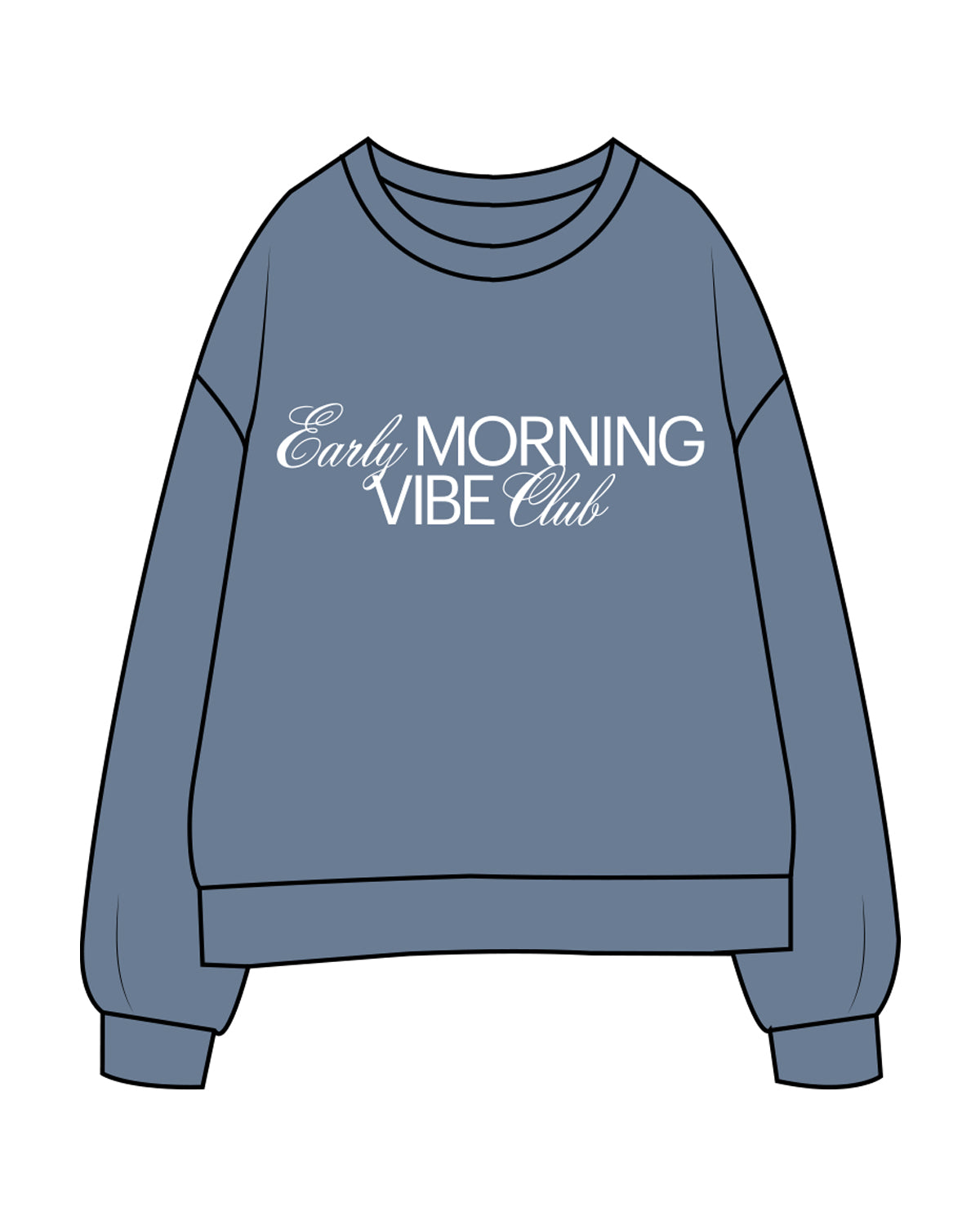 The Midweight Unisex Crewneck - Washed Slate - The Vibe - " MORNING VIBE" Center Chest Stacked & Back Center Neckline - White