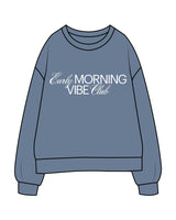 The Midweight Unisex Crewneck - Washed Slate - The Vibe - " MORNING VIBE" Center Chest Stacked & Back Center Neckline - White
