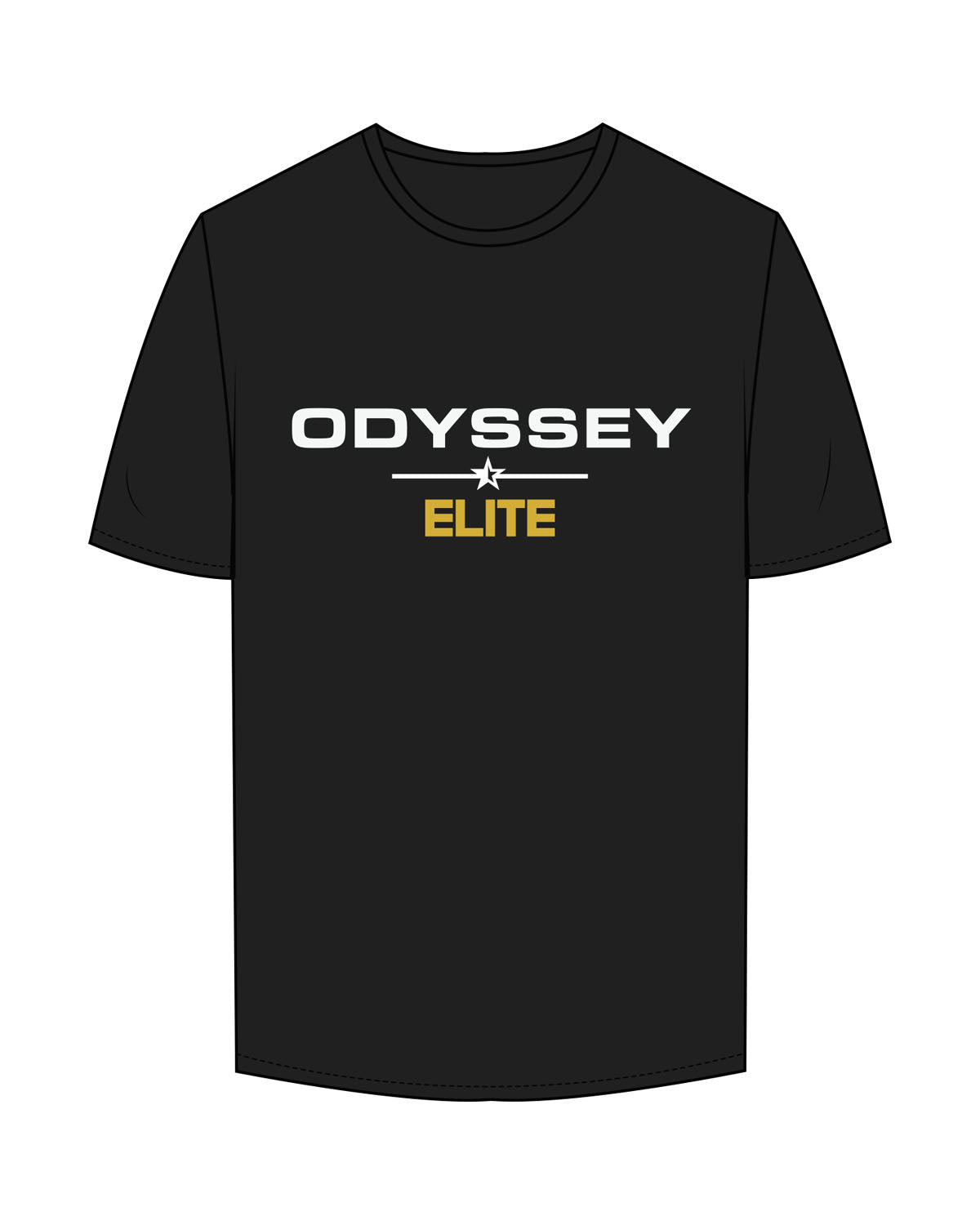 The Mens Tee - Black - Odyssey Performance - Center Chest - "Elite" - Neckline - Icon - Printed - Full Color