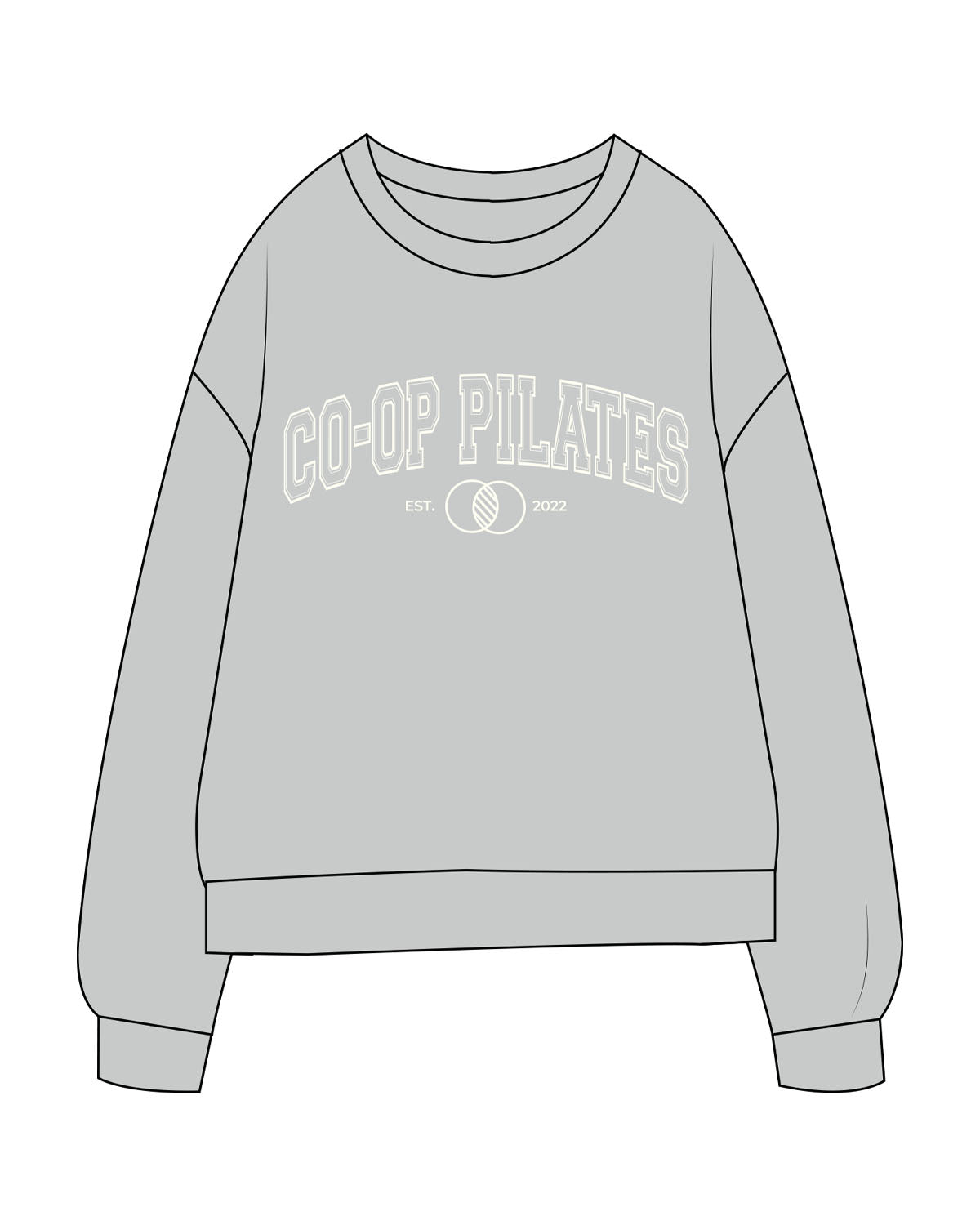 The Midweight Unisex Crewneck - Washed Sage - Co-Op Pilates - Center Chest Stacked - Printed - Off White