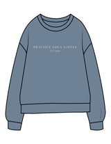 The Midweight Unisex Crewneck - Washed Slate - Practice Yoga - Center Chest - Printed - Sea Blue