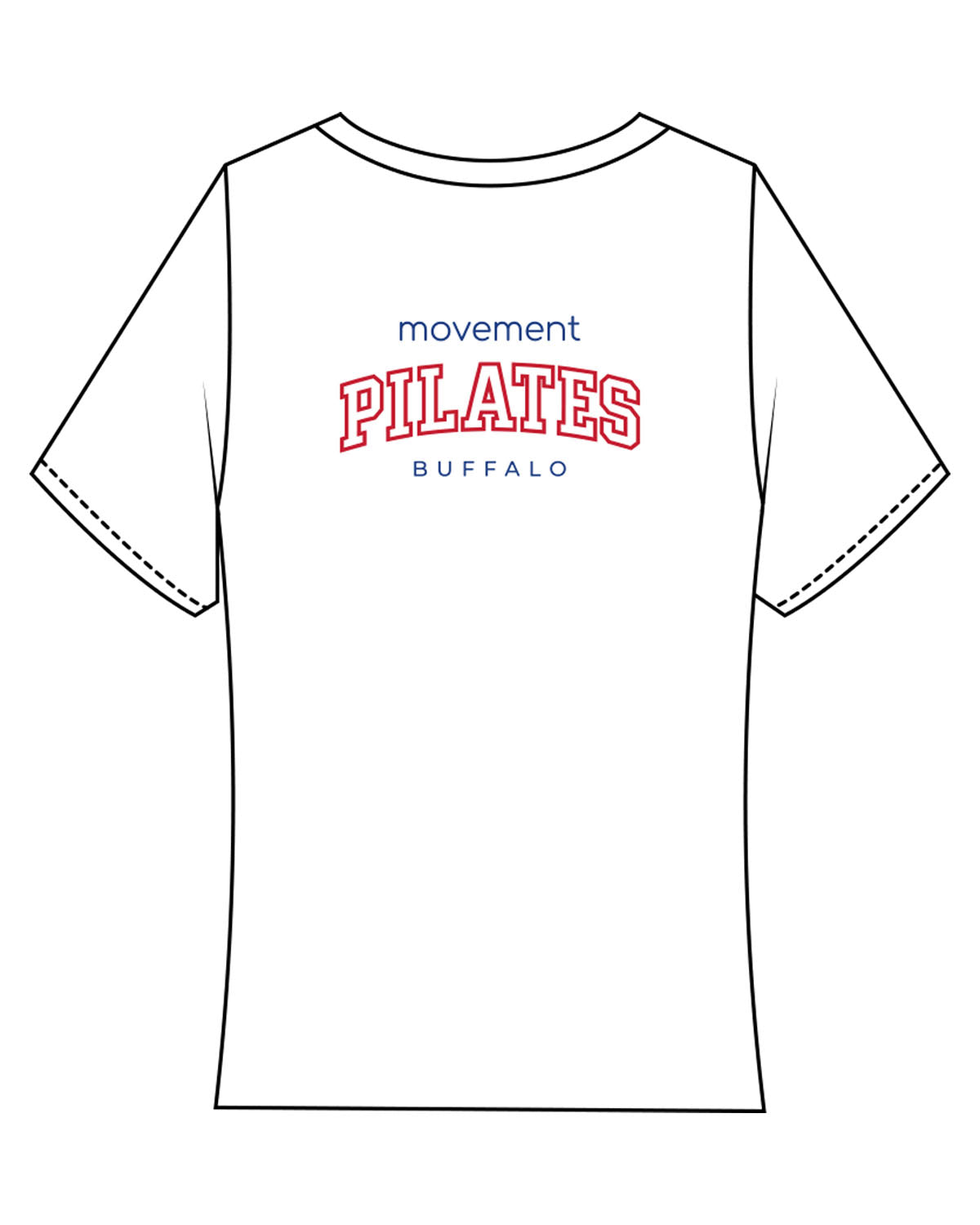 The Baby Tee - White - Movement Pilates Buffalo - Back Center Stacked - Printed - Full Color