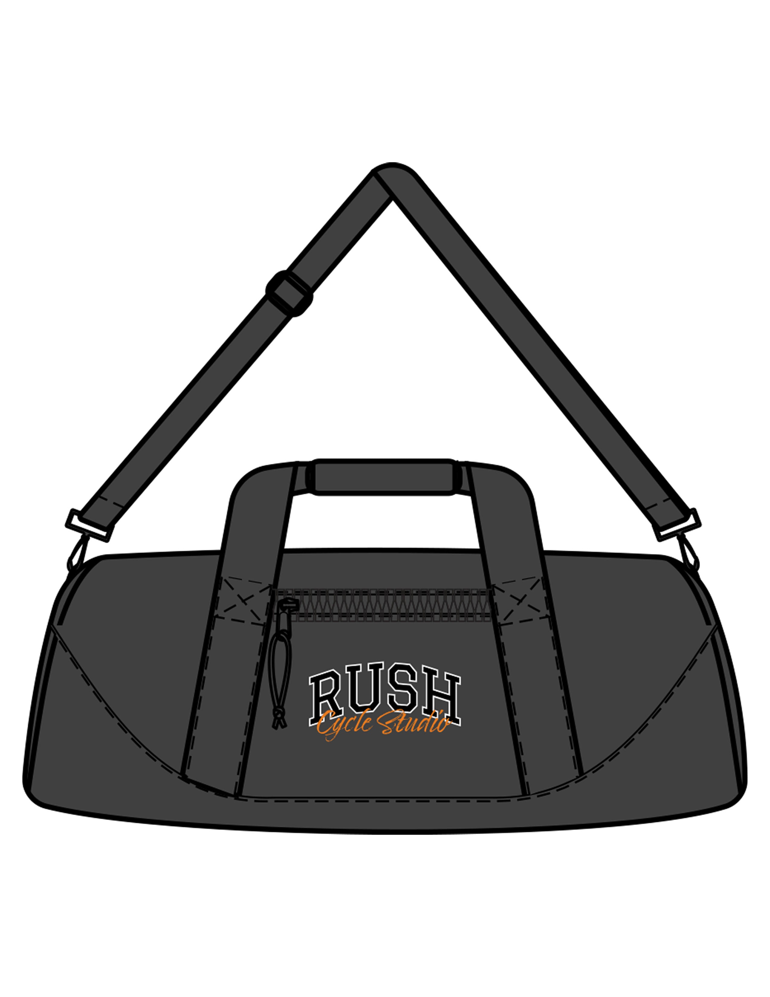 The Gym Duffel - Charcoal - Rush Cycle Studio - Center Body Stacked - Printed - Full Color