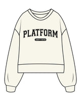The Womens Heavyweight Crop - Off White - Platform - Center Chest "Liberty Station" - Printed - Black