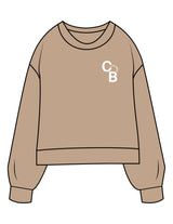 The Womens Sueded Crewneck - Tan - Pineda Fitness LLC - Left Chest - Printed - White