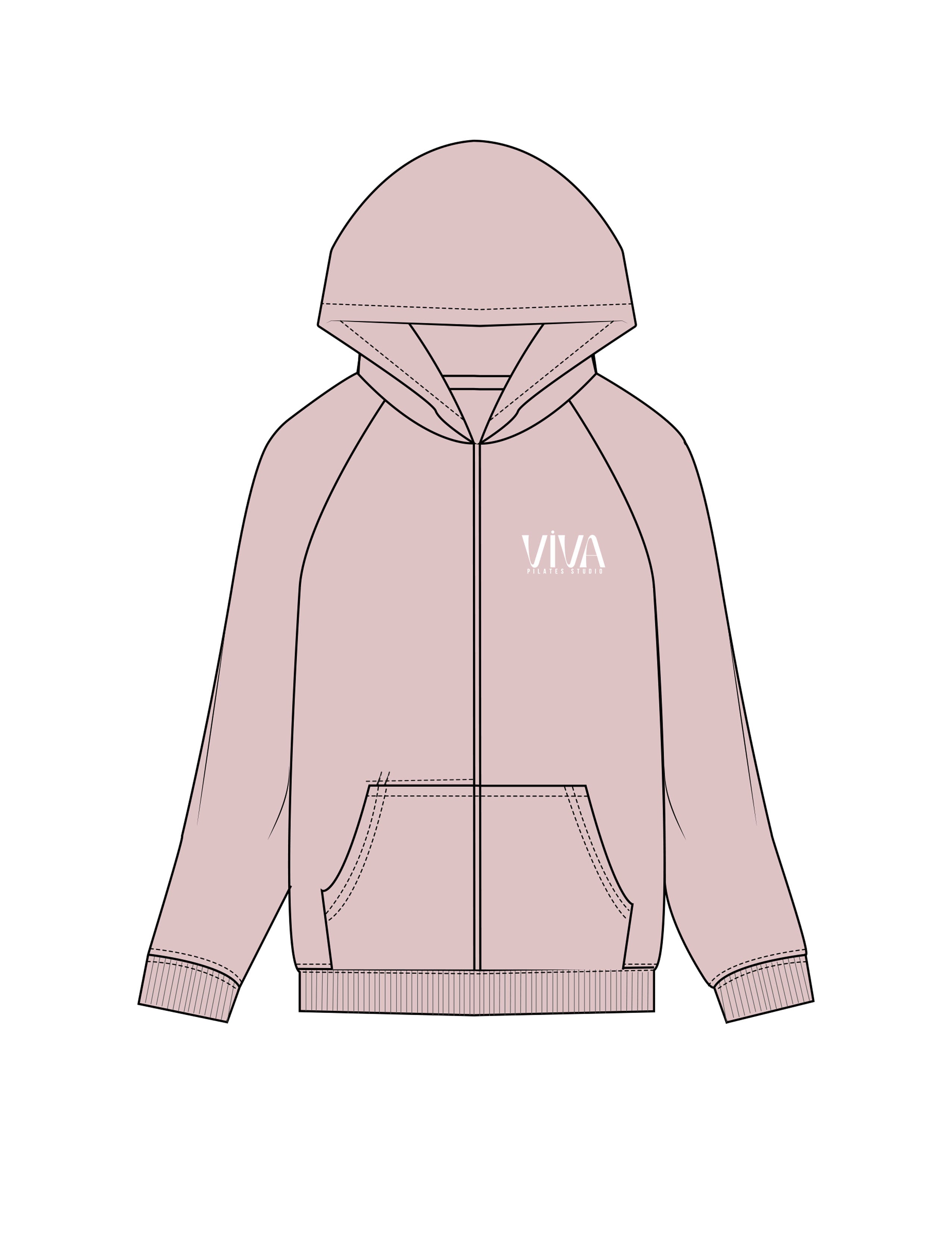 The Recycled Unisex Zip Hoodie - Blush - Viva Pilates - Left Chest Stacked - Printed - White