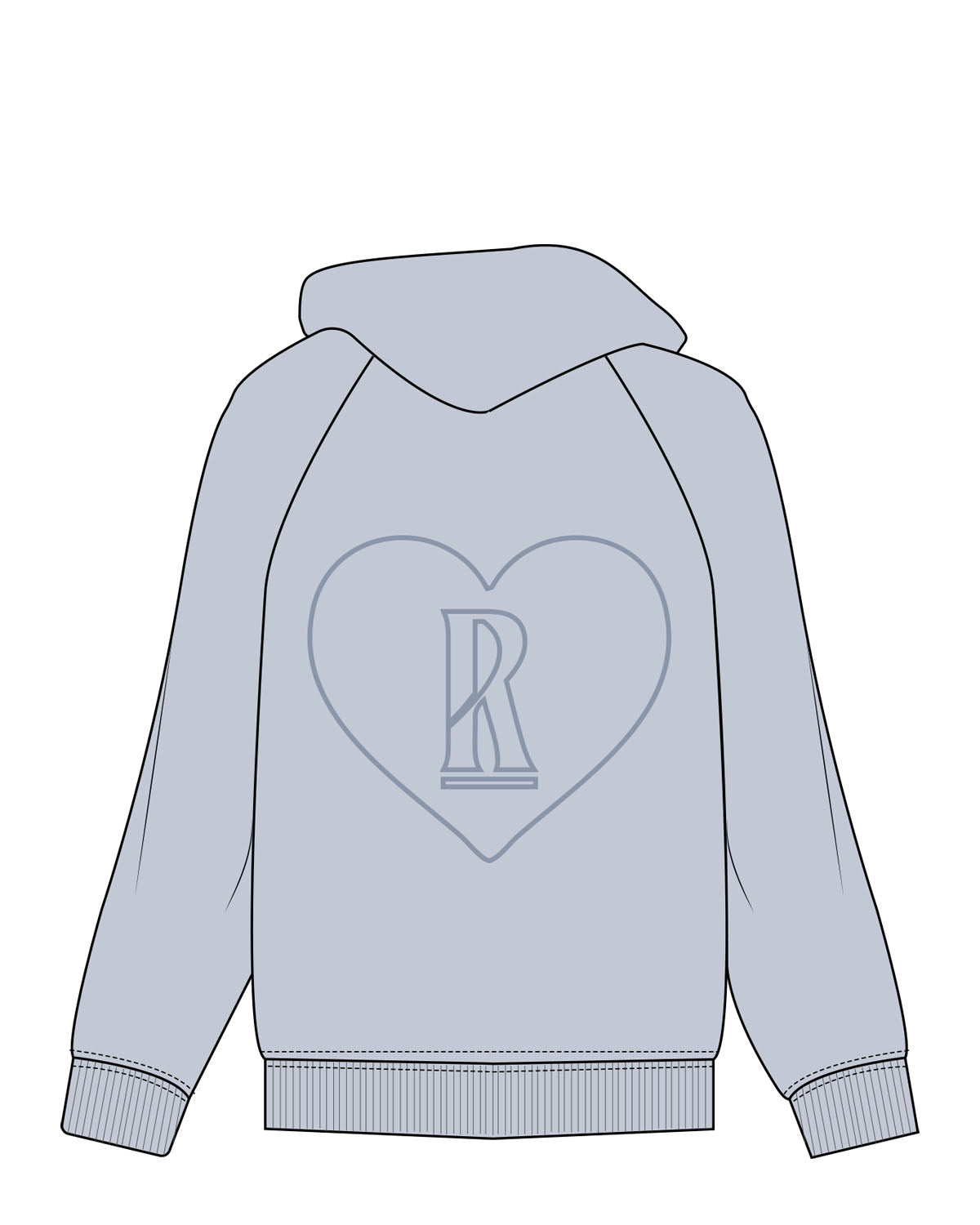 The Mens Hoodie - Washed Powder - Revolve Pilates - Center Chest & Back Heart - Printed - Tone on Tone