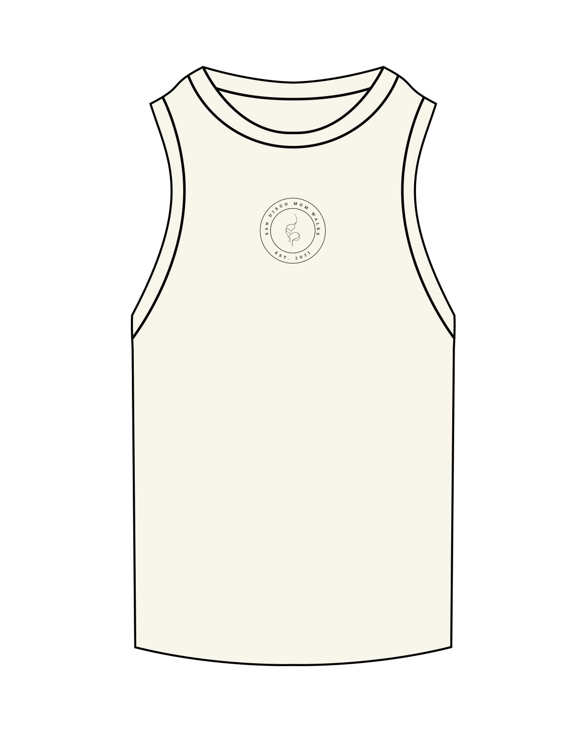 The Ribbed Full Length Tank - Off White - SD Mom Walks - Center Chest " SAN DIEGO " - Embroidered - Tone on Tone