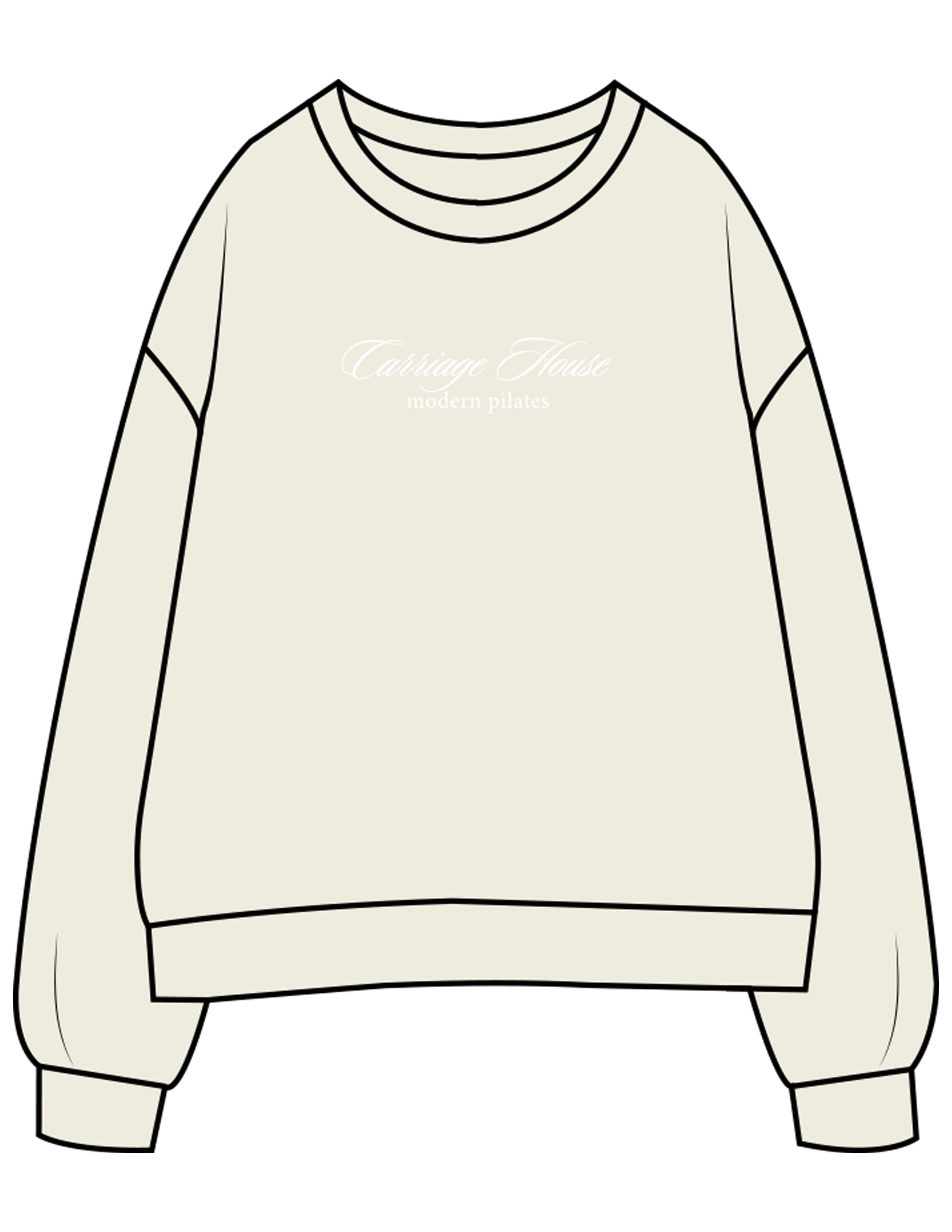 The Womens Crewneck - Butter - Carriage House - Center Chest Stacked - Embroidered - White