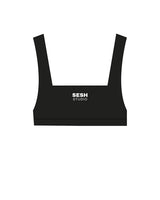 The Box Cut Bra - Black - Sesh Studio - Center Chest Stacked & Back Center "INSTRUCTOR" - Printed - White