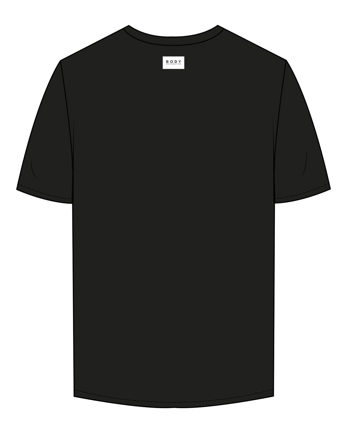 The Mens Tee - Black - Body Restoration - Center Chest & Back Center Neckline - Printed - White
