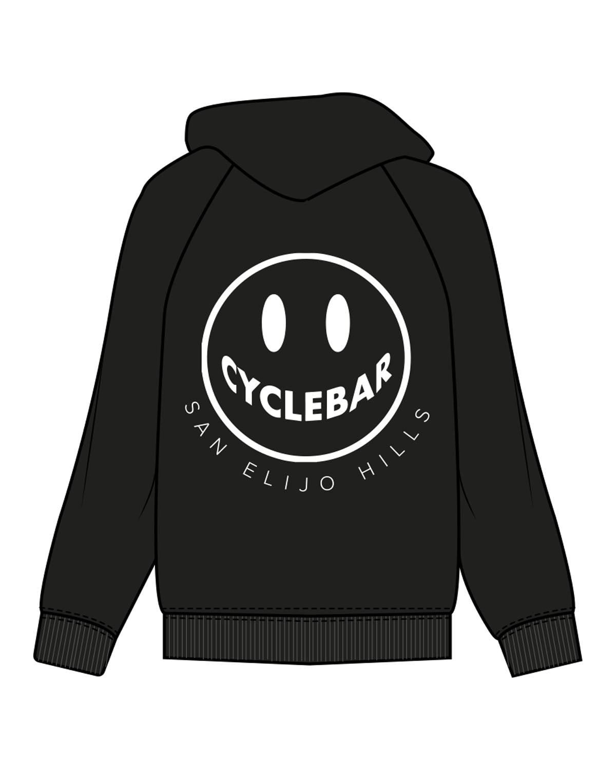 The Womens Zip Hoodie - Black - Cyclebar - Left Chest & Full Back Center Stacked - White