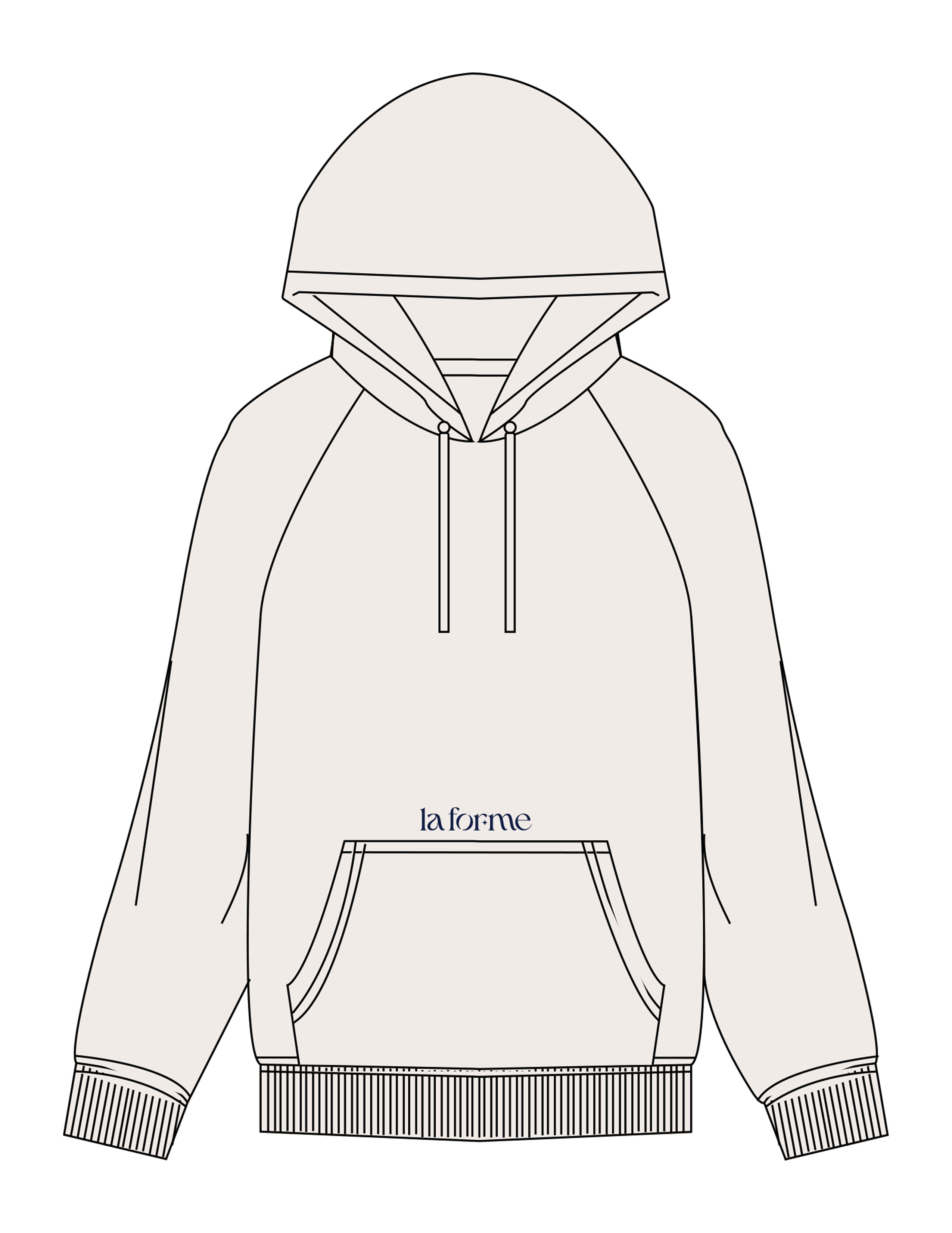 The Mens Classic Hoodie - Off White - LA FORME PILATES - Front Upper Pocket & Back Stacked - Printed - Full Color