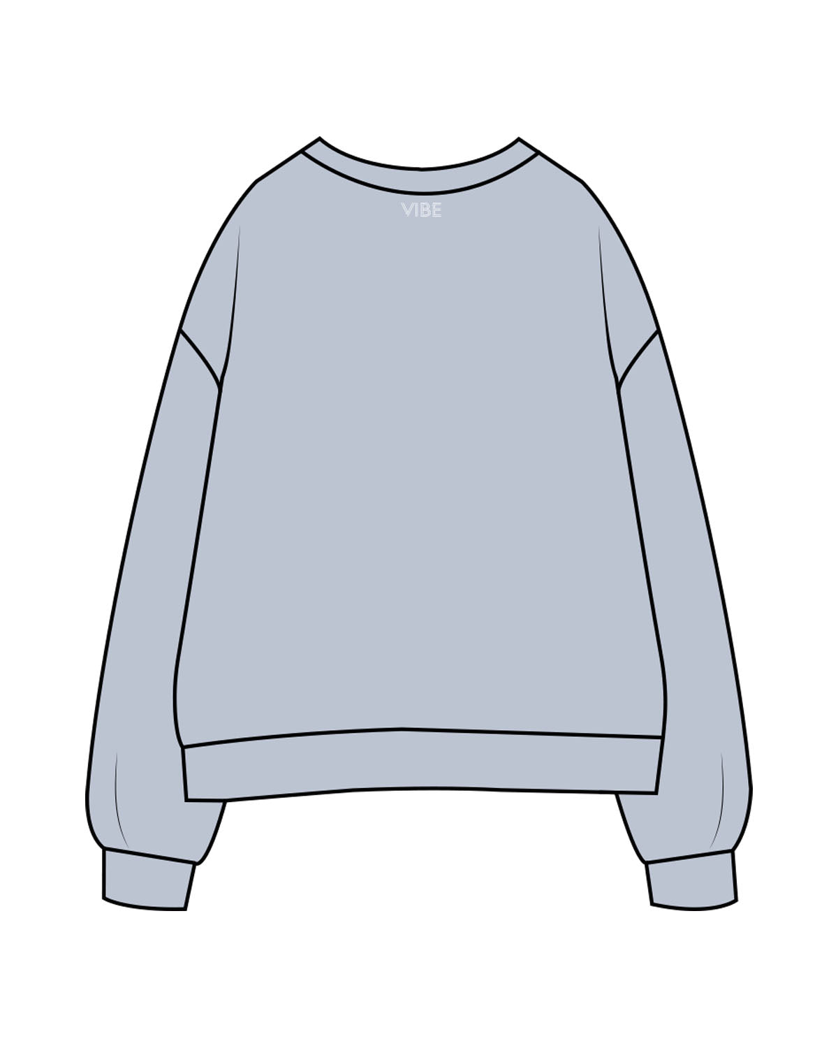 The Womens Crewneck - Powder - Vibe Hot Yoga & Pilates - Right Sleeve & Back Neckline - Printed - White