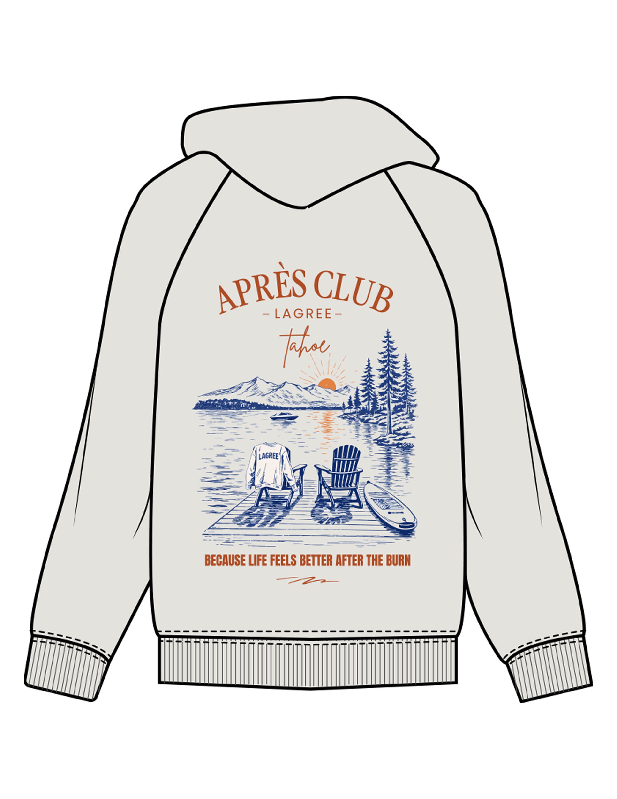 The Womens Hoodie - Washed Bone - Lagree Tahoe - Left Chest Stacked & Back Illustration - Printed - Full Color