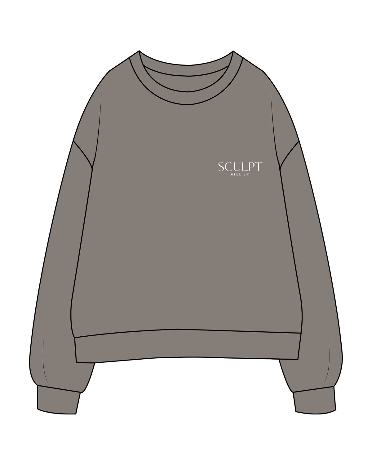 The Womens Crewneck - Washed Gray - Sculpt Atelier - Left Chest Stacked - Printed - White