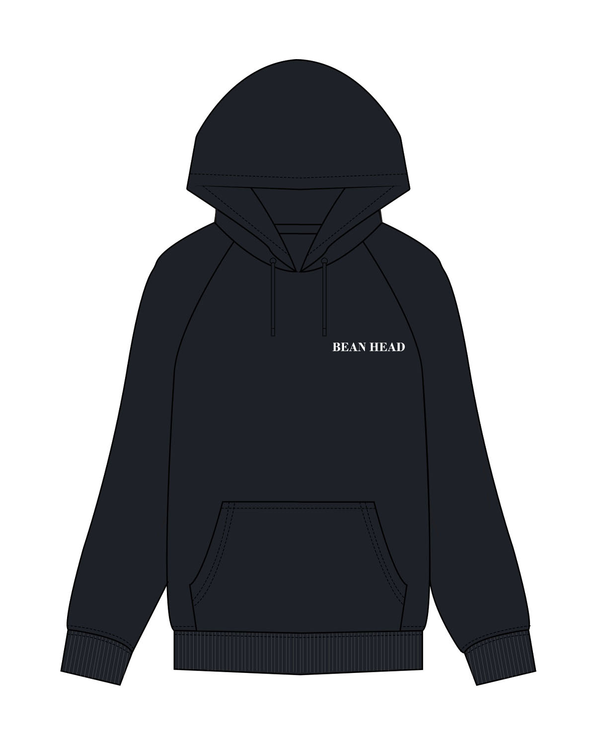 The Mens Classic Hoodie - Navy - Bean Head - Left Chest & Back Round - Printed - White