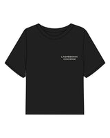 The Boxy Crop Tee - Black - LagreeMixx - Left Chest Stacked & Center Back "CONCIERGE" - Back Neckline - Printed - Off White