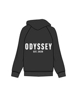 The Mens Hoodie - Washed Black - Odyssey Performance - Left Chest & Back Stacked - White