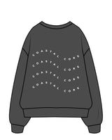 The Womens Crewneck - Washed Black - Coastal Core - Left Chest & Back Center - White