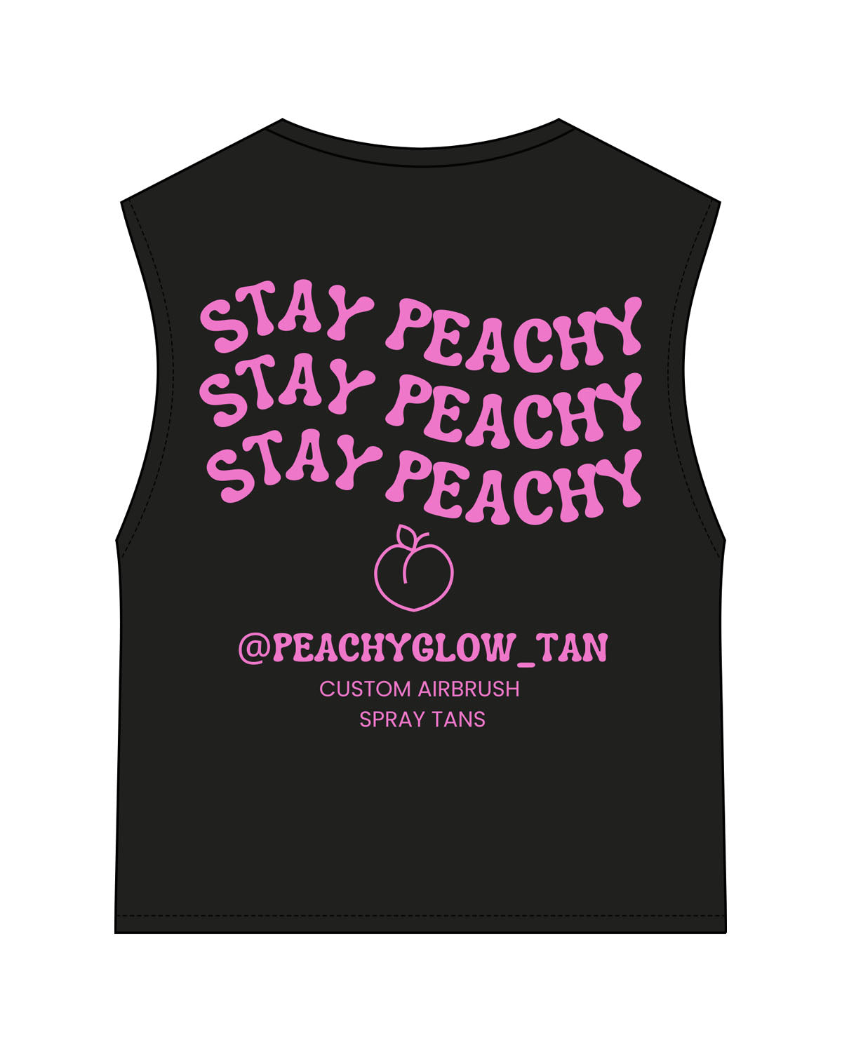 The Womens Classic Crop Tank - Black - Peachy Glow - Left Chest Stacked & Back Stacked - Printed - Hot Pink
